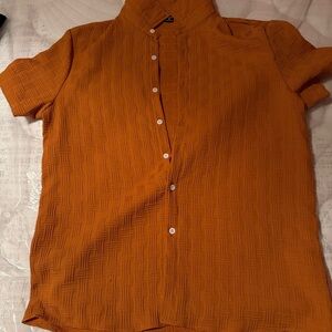 Men's Short Sleeve Button-Up Shirt in Rust Orange